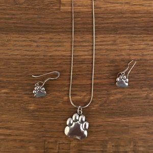 Cat/Dog Paw Necklace/Earring Set